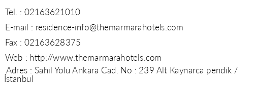 The Marmara Pendik Residence telefon numaralar, faks, e-mail, posta adresi ve iletiim bilgileri